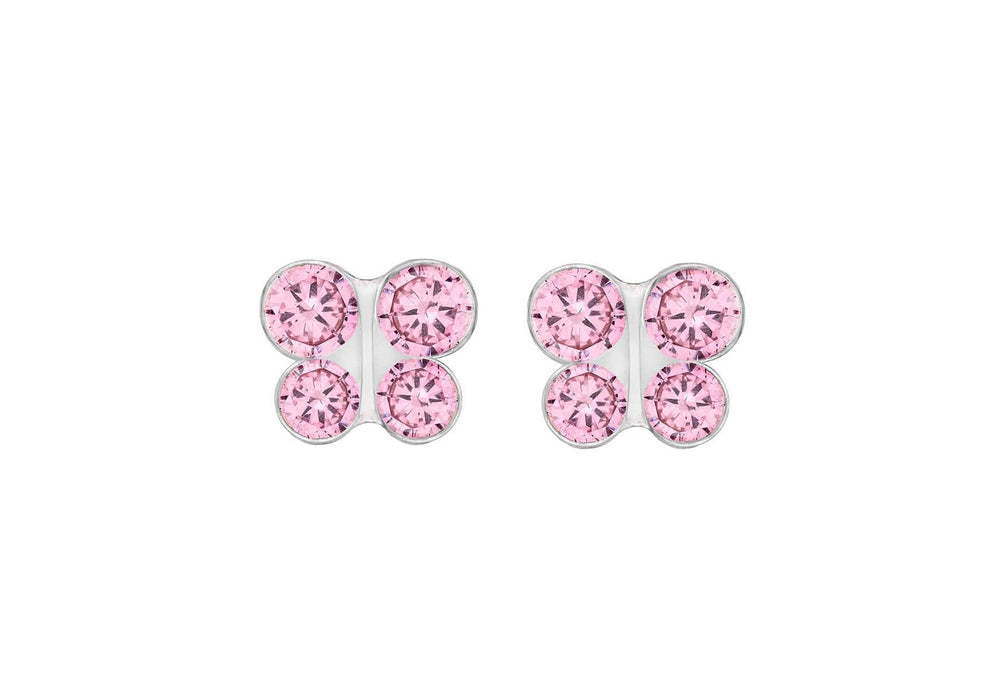 Sterling Silver Pink Crystal Butterfly Stud Earrings