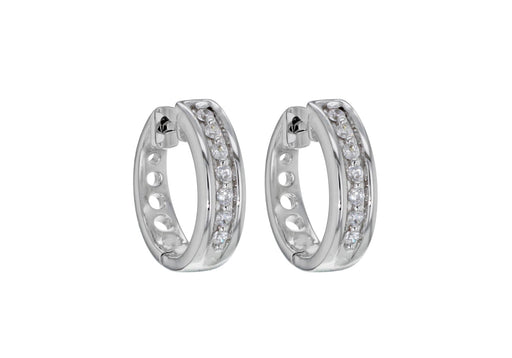 Sterling Silver Rhodium Plated Zirconia  15mm x 14mm Thin Huggy Earrings