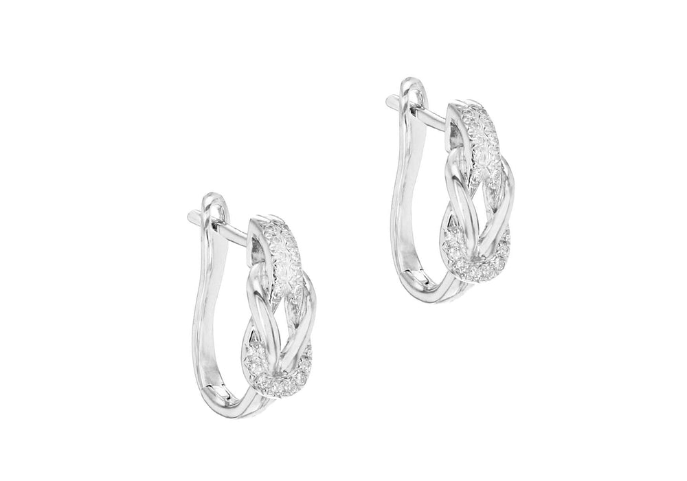 Sterling Silver Rhodium Plated Zirconia  Figure 8 Knot Huggy Earrings