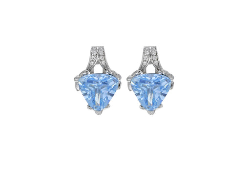 Sterling Silver Rhodium Plated White and Blue Zirconia  Stud Earrings