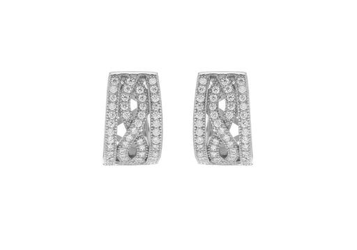 Sterling Silver Rhodium Plated Zirconia  Elliptic Huggy Earrings