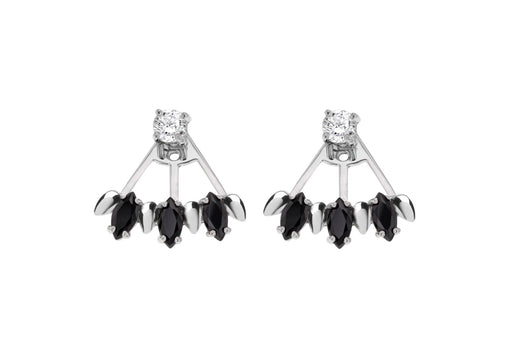 Sterling Silver Rhodium Plated Black and White Zirconia Jack Earrings