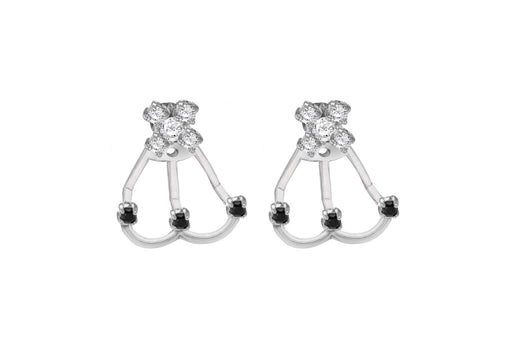 Sterling Silver Rhodium Plated Black and White Zirconia Cross Jack Earrings