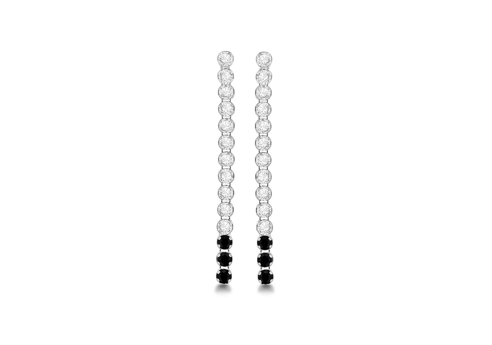 Sterling Silver Rhodium Plated White and Black Zirconia  Drop Earrings