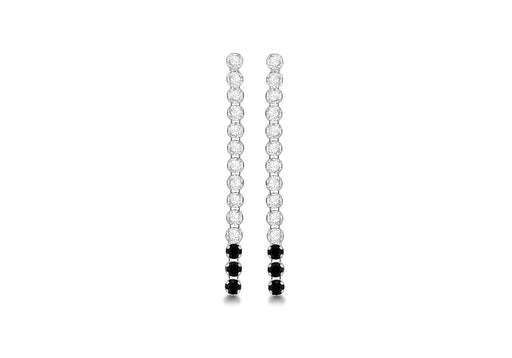 Sterling Silver Rhodium Plated White and Black Zirconia  Drop Earrings