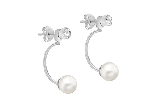 Sterling Silver Rhodium Plated Zirconia  and Pearl Jacket Earrings