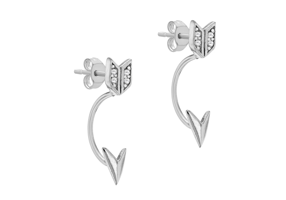 Sterling Silver Rhodium Plated Zirconia  Arrow Jacket Earrings