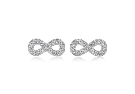 Sterling Silver Rhodium Plated Zirconia  11mm x 5mm Infinity Stud Earrings