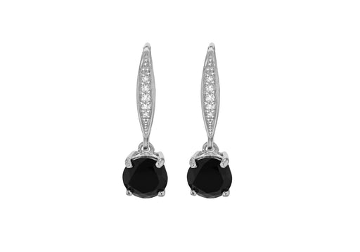 Sterling Silver Rhodium Plated Black Zirconia Drop Earrings