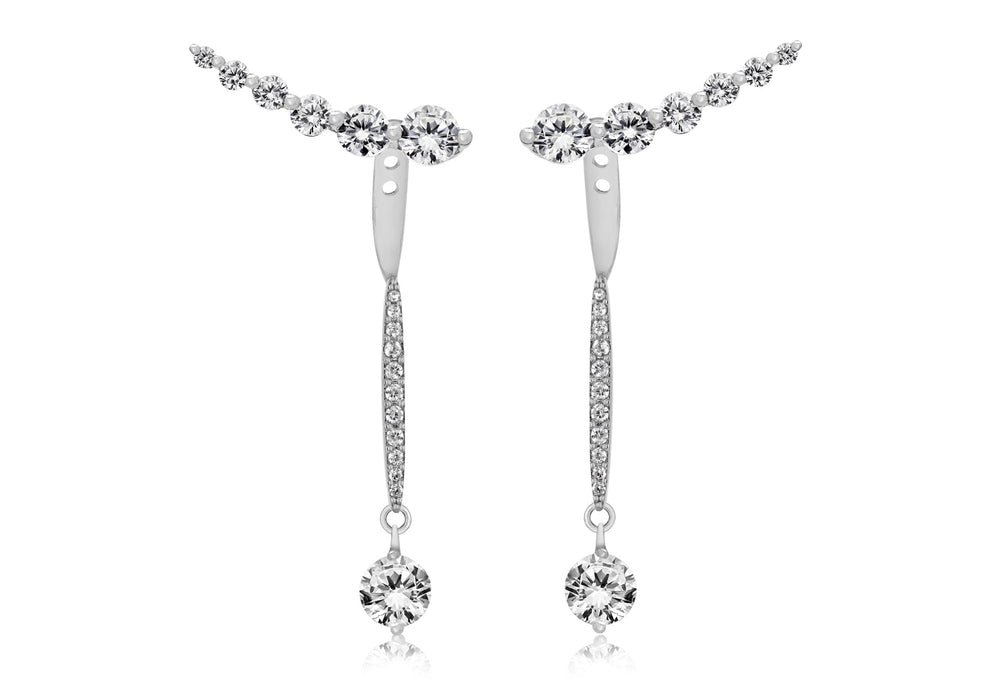 Sterling Silver Rhodium Plated White Zirconia Jacket & Crawler Earrings