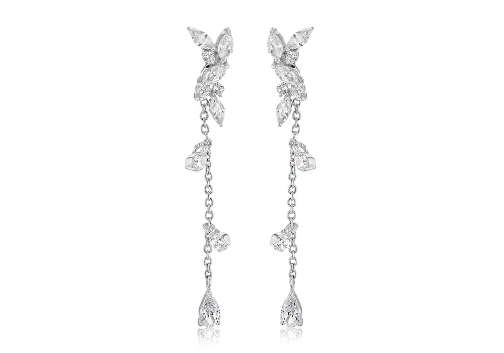 Sterling Silver Rhodium Plated White Zirconia Jacket Earrings