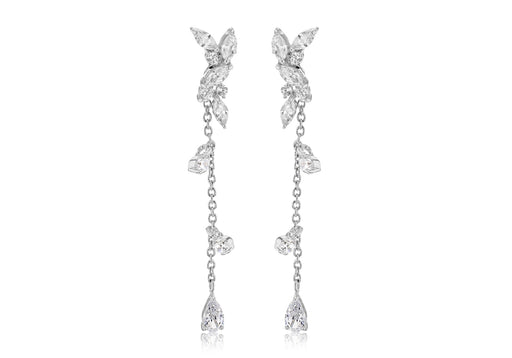 Sterling Silver Rhodium Plated White Zirconia Jacket Earrings