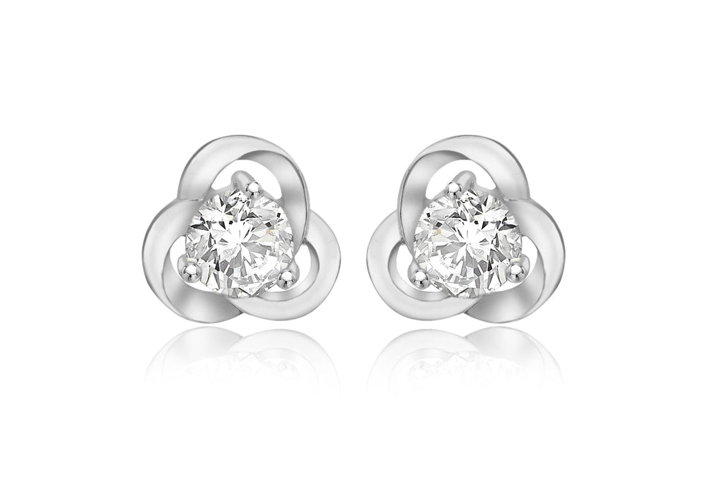 Sterling Silver Rhodium Plated Zirconia  9mm Knot Stud Earrings