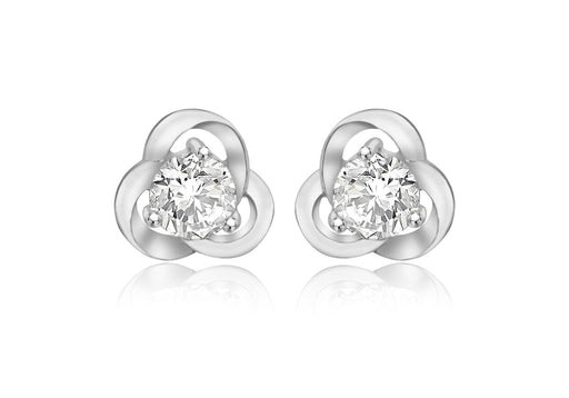 Sterling Silver Rhodium Plated Zirconia  9mm Knot Stud Earrings