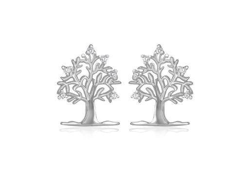 Sterling Silver Rhodium Plated Zirconia  'Tree of Life' Earrings