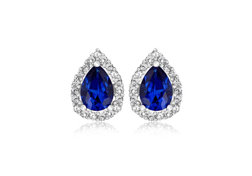 Sterling Silver Rhodium Plated Zirconia & Synthetic Blue Spinel Stud Earrings