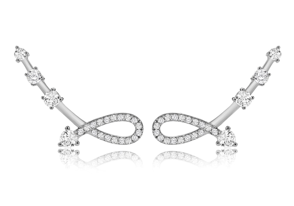 Sterling Silver Rhodium Plated Zirconia Looped Crawler Earrings