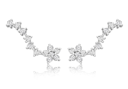 Sterling Silver Rhodium Plated Zirconia Flower Comet Crawler Earrings