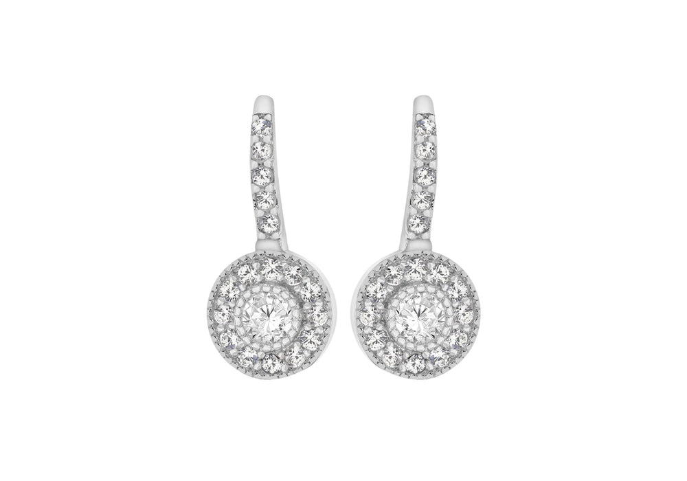 Sterling Silver Rhodium Plated Zirconia  Lever Bak Earrings