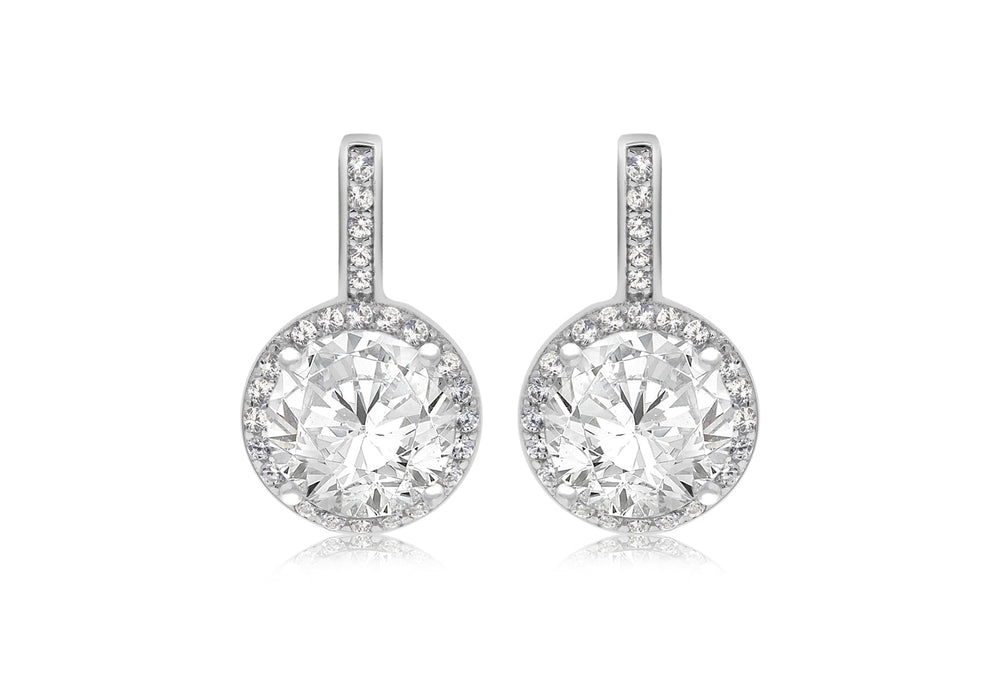 Sterling Silver Rhodium Plated Zirconia  9.3mm x 15.6mm Drop Earrings