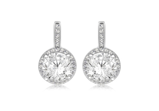 Sterling Silver Rhodium Plated Zirconia  9.3mm x 15.6mm Drop Earrings