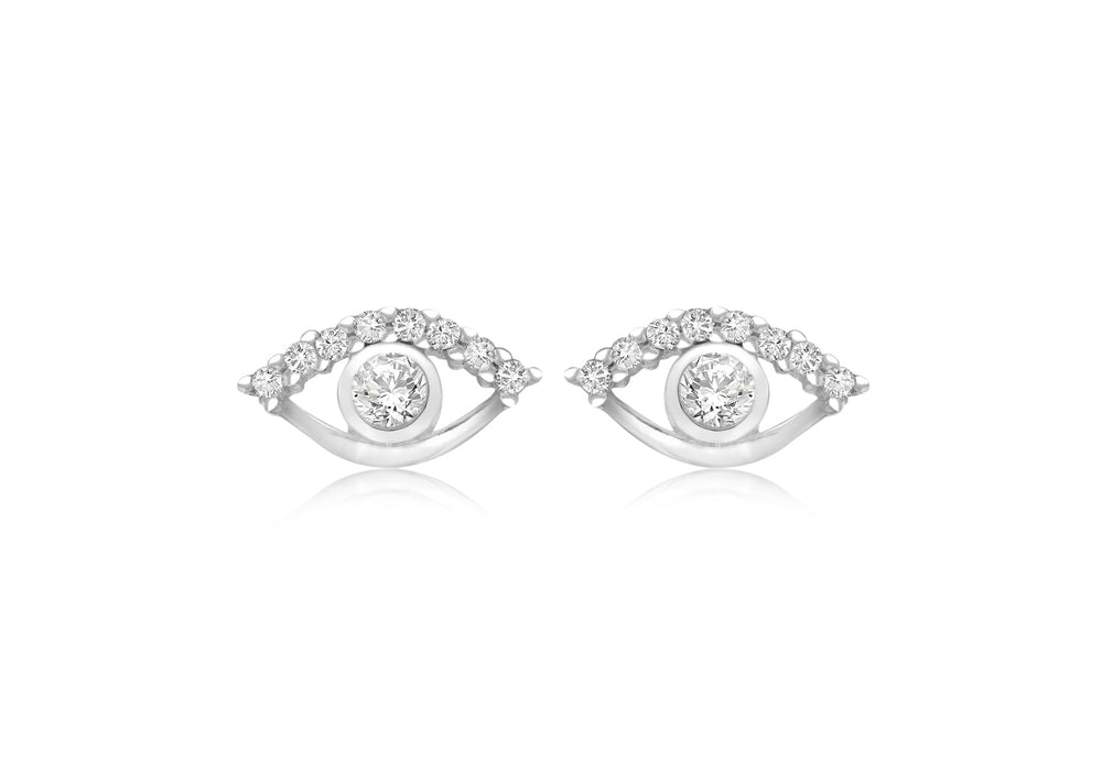 Sterling Silver Rhodium Plated Zirconia  Eye Stud Earrings