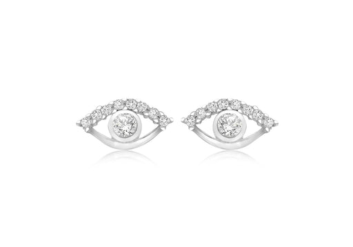 Sterling Silver Rhodium Plated Zirconia  Eye Stud Earrings