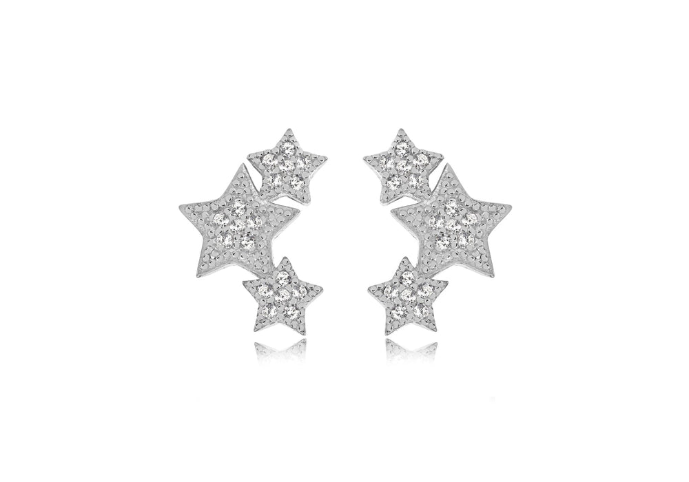 Sterling Silver Rhodium Plated Zirconia  9.5mm x 13.3mm Star Earrings