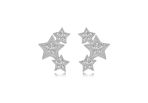 Sterling Silver Rhodium Plated Zirconia  9.5mm x 13.3mm Star Earrings