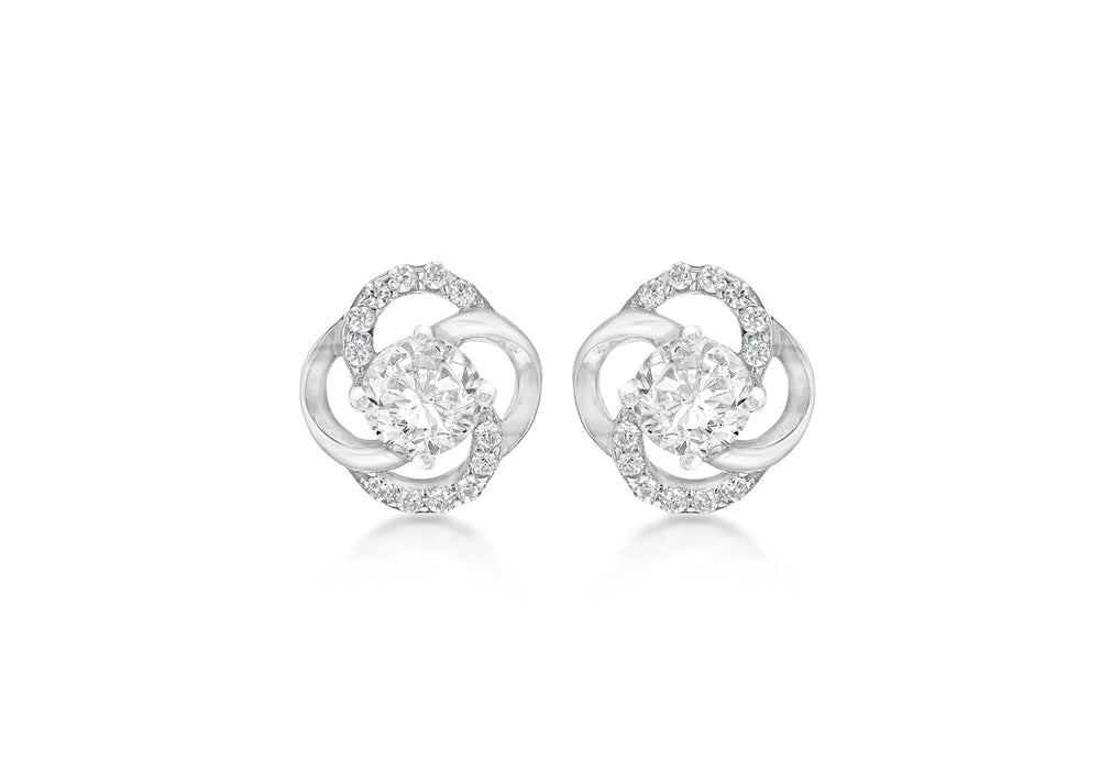 Sterling Silver Rhodium Plated Zirconia Knot Stud Earrings