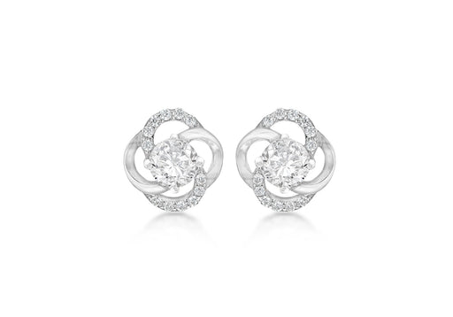 Sterling Silver Rhodium Plated Zirconia Knot Stud Earrings