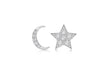 Sterling Silver Rhodium Plated Zirconia Moon & Star Asymmetric Stud Earrings