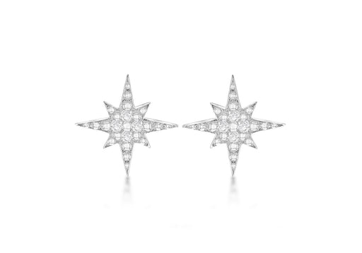 Sterling Silver Rhodium Plated Zirconia  Set ompass Star Stud Earrings