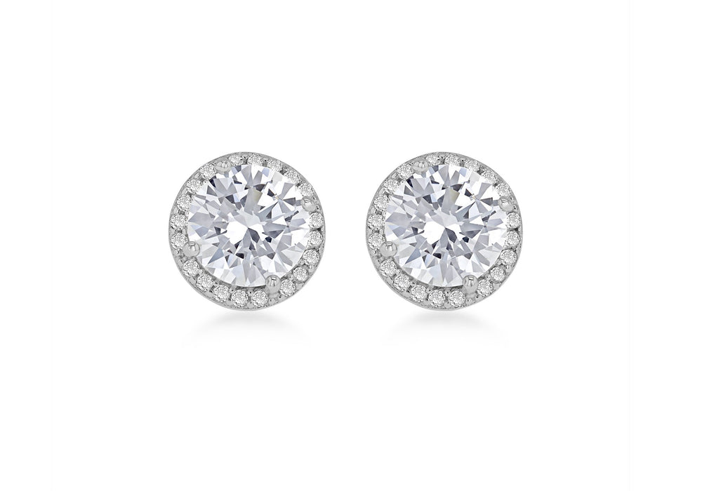 Sterling Silver Rhodium Plated Zirconia  9mm Stud Earrings