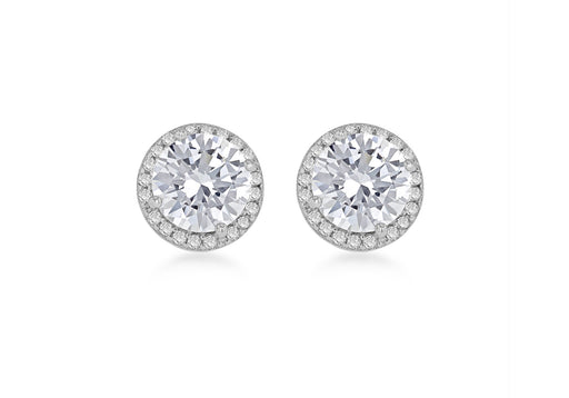 Sterling Silver Rhodium Plated Zirconia  9mm Stud Earrings