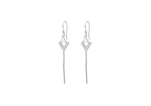 Sterling Silver Rhodium Plated Zirconia  Triangle and Chain Drop Earrings