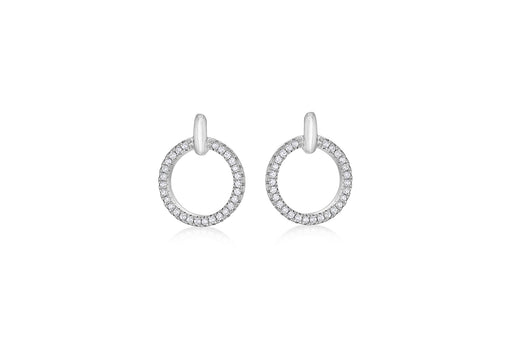 Sterling Silver Rhodium Plated Zirconia Circle & Bar Stud Earrings