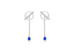 Sterling Silver Rhodium Plated White and Blue Zirconia  Set Circle Bar & Chain Drop Earrings