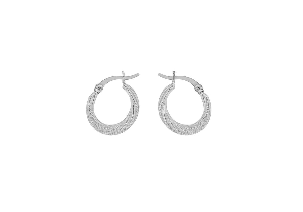 Sterling Silver Rhodium Plated Textured Twist Creole Earrings