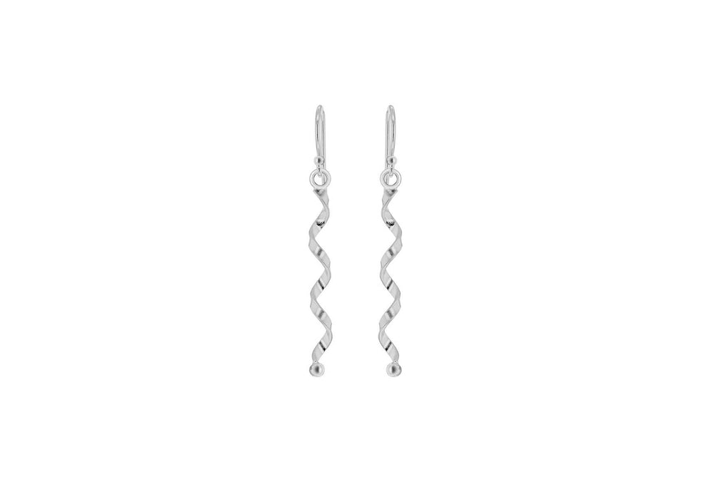 Sterling Silver Rhodium Plated Twist Drop Earrings