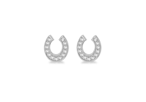 Sterling Silver Rhodium Plated Zirconia  7mm x 7.5mm Horseshoe Stud Earrings