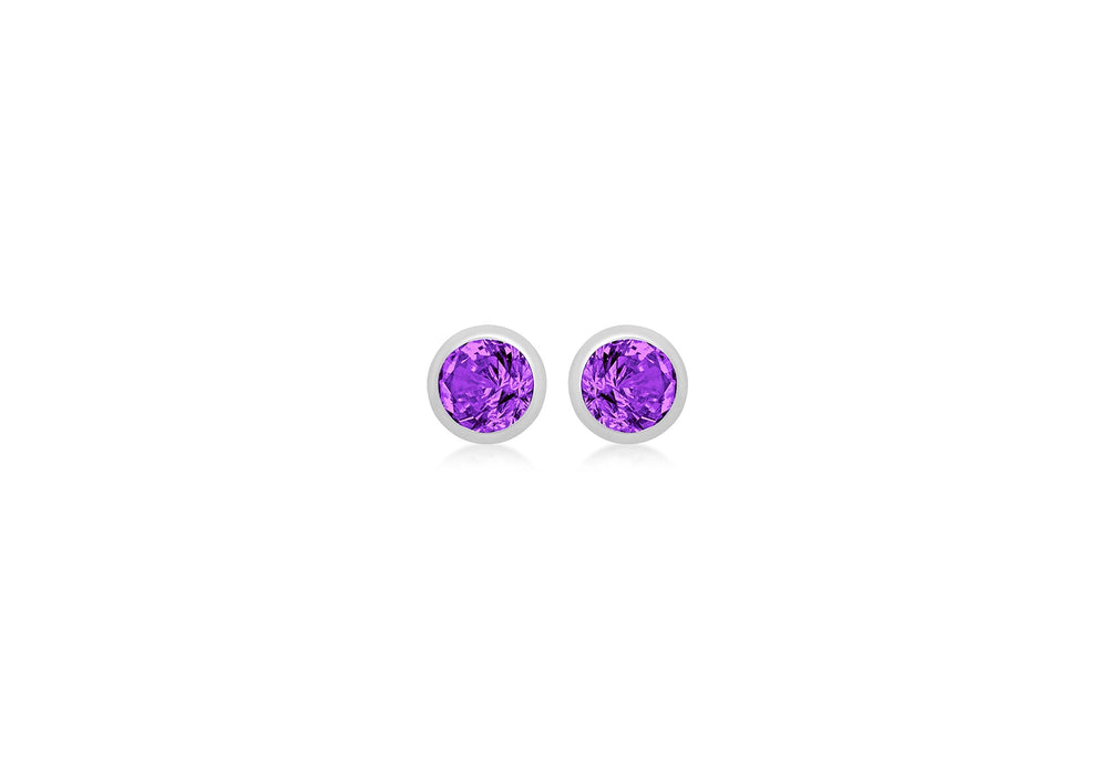 Sterling Silver Purple 3mm Zirconia  February Birthstone Stud Earrings