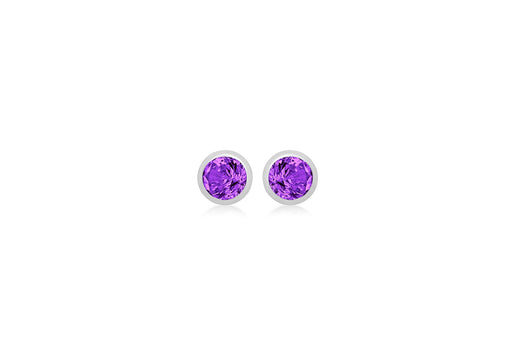 Sterling Silver Purple 3mm Zirconia  February Birthstone Stud Earrings