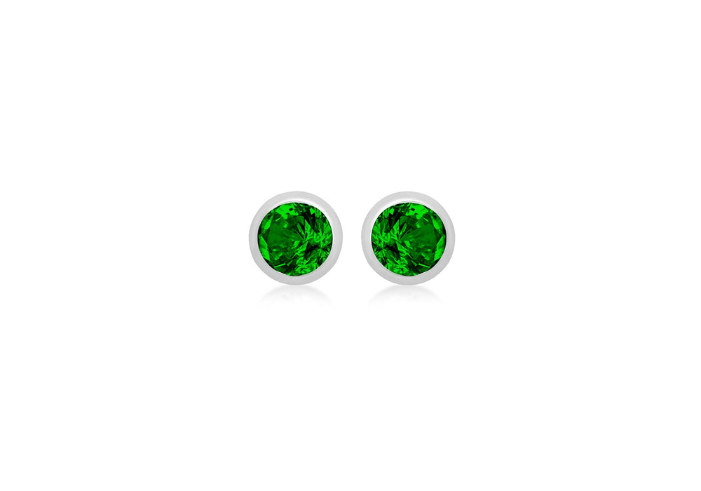 Sterling Silver Green 3mm Zirconia  May Birthstone Stud Earrings