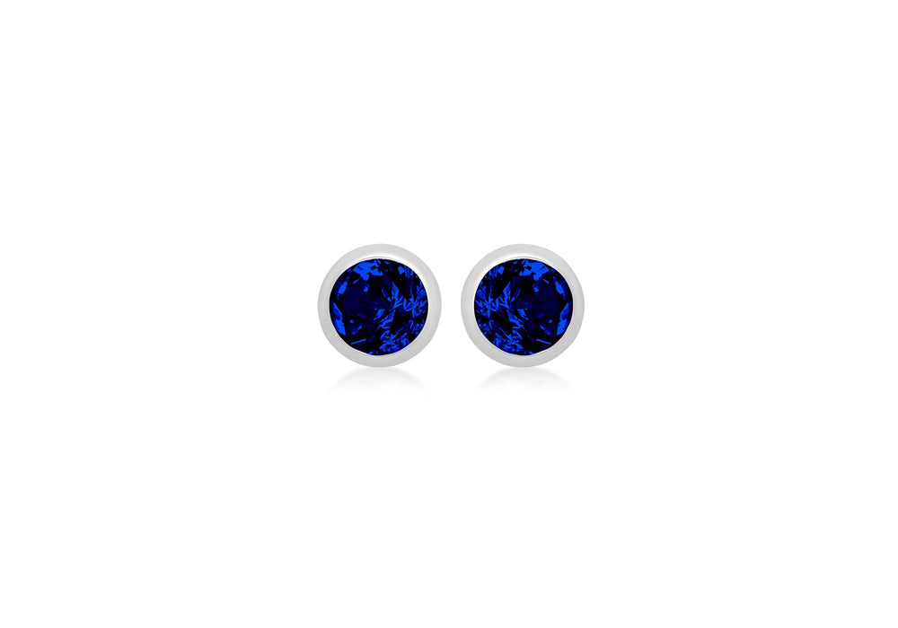 Sterling Silver Blue 3mm Zirconia  September Birthstone Stud Earrings