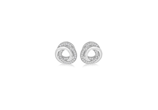 Sterling Silver Rhodium Plated Zirconia Linked Rings Stud Earrings