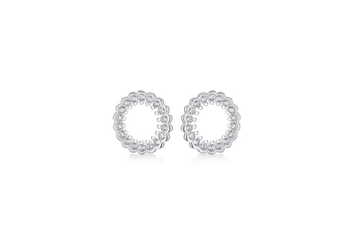 Sterling Silver Rhodium Plated Zirconia  Claw and Rubover 11mm Circle Stud Earrings