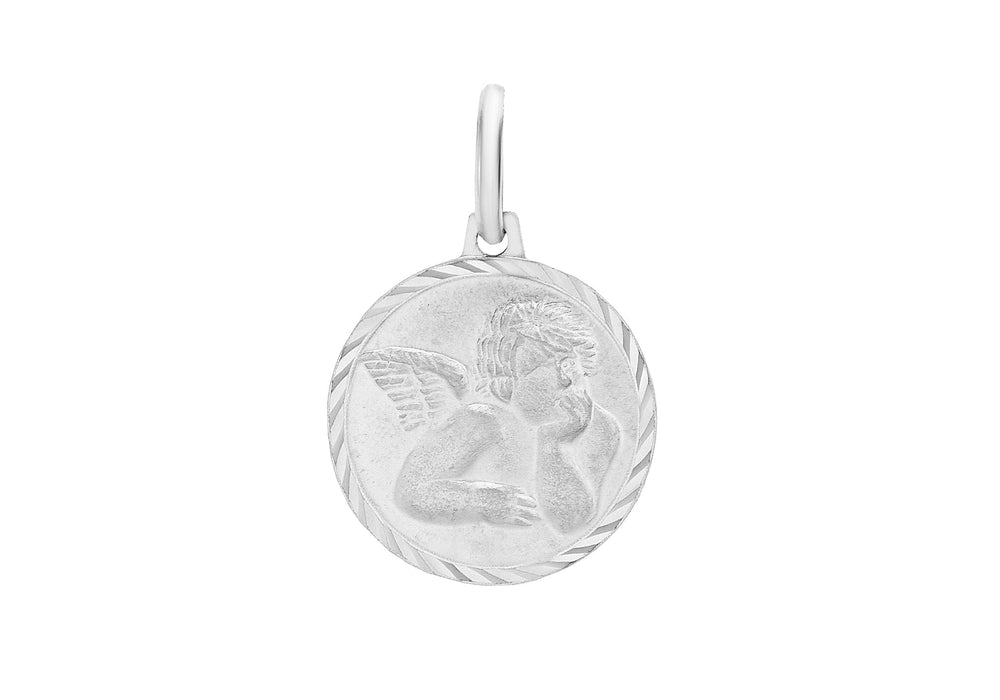 Sterling Silver 12mm Angel Round Medal Pendant