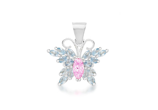 Sterling Silver Pink and Blue Zirconia  Stone Set BCutterfly Pendant