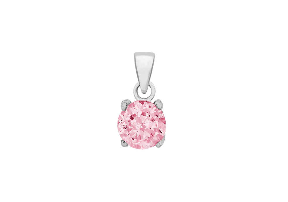 Sterling Silver 7mm Round Pink Zirconia  Pendant